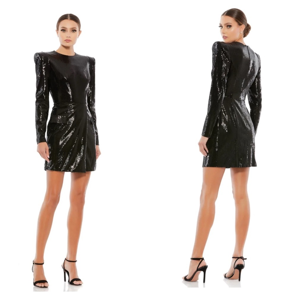 Ieena for Mac Duggal Black Sequined Structured Faux Blazer Mini Dress Size 4 NWT